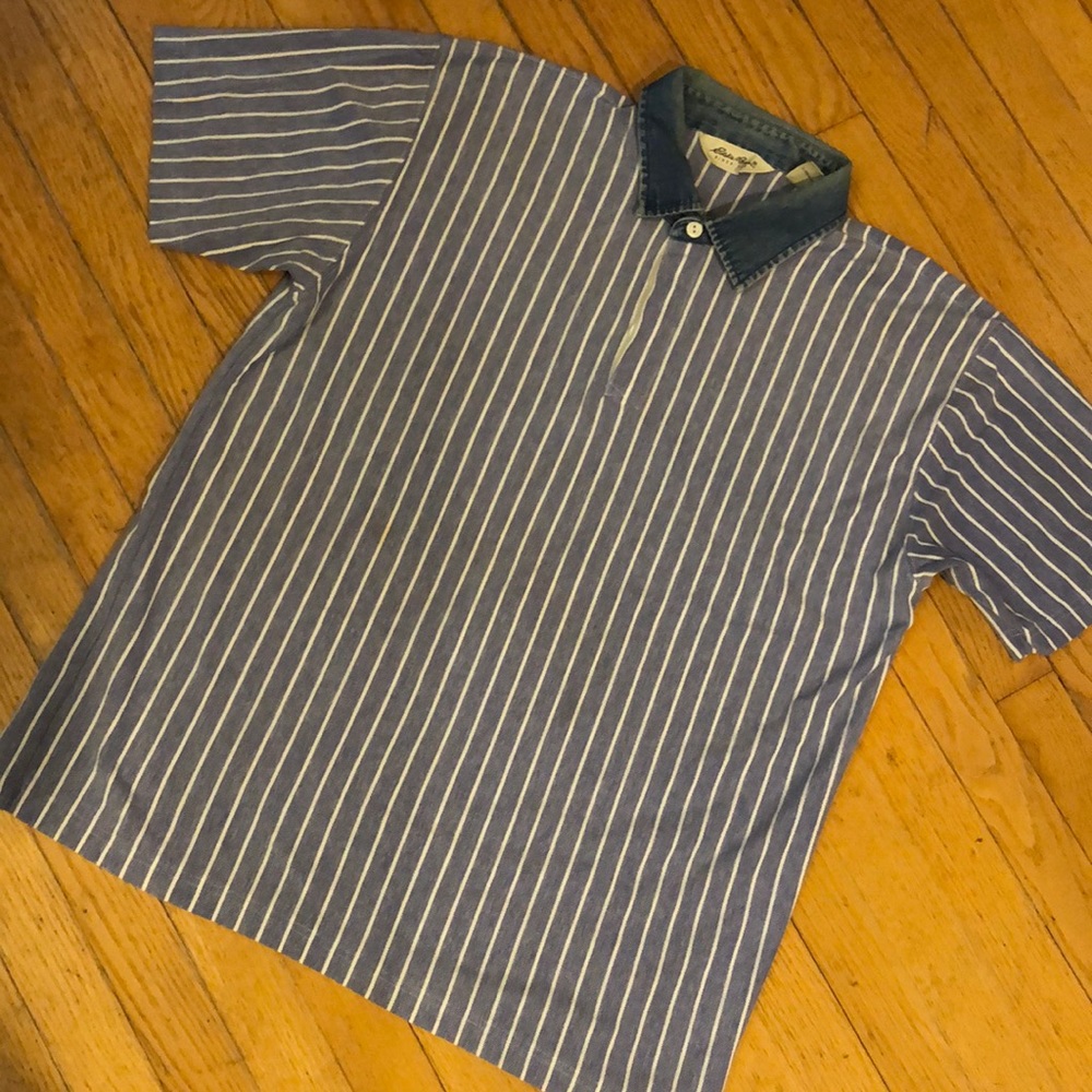 👖VINTAGE EDDIE BAUER STRIPED POLO WITH DENIM COLLAR👖